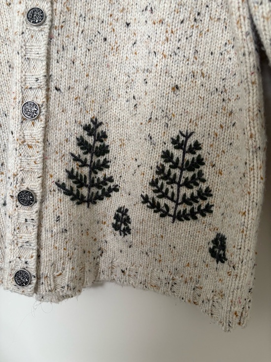 Northern Reflections Sweaters - Cream Speckled Knit Cardigan with Embroidered Tree Details